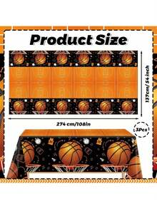 3 Pcs Basketball Theme Party Tablecloth, Disposable Plastic Basketball Birthday Table Cover, Rectangular 137 X 274 Cm, Basketball Theme Party Decorations, Dark - Basketball Theme - View 3