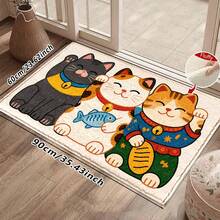 1pc Bathroom Anti-Slip Mat, Soft Faux Cashmere Material Floor Mat, Lucky Cat Faux Cashmere Rug, Kitchen Bathroom Anti-Slip Mat, Entrance Door Mat, Bedroom Door Mat, Multi-Scenario Use Anti-Slip Mat, Room Decoration, Holiday Gift - Multicolor - View 11