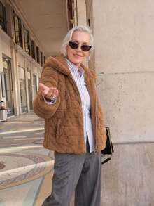 Women's Faux Fur Hooded Pocket Coat - Perfect Choice For Autumn/Winter - Khaki - View 8