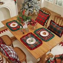 1/2/4pcs Christmas Plaid Dual-Tone Velvet Fabric Ruffle Edge Napkins, Suitable For Christmas Holidays And Home Decor - Multicolor - View 5