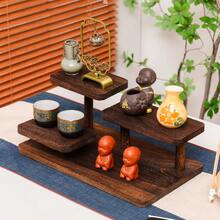 1pc Vintage Wooden Desktop Shelf, Makeup Jewelry Display Stand, Desktop Storage Rack, Cake Dessert Tray Display, Suitable For Desktop - Dark Brown - View 2