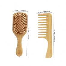 2pcs Bamboo Hair Care Set, Air Cushion Hairbrush And Wide Tooth Comb, Natural Bamboo Hair Styling Tools, Suitable For Home, Travel And Daily Use - Apricot - View 4