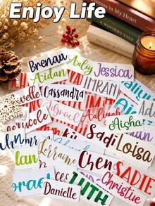 Customized Name Stickers Waterproof Vinyl Decals, 1-30pcs Creative Handwritten Art Font, Suitable For Bridesmaid Gifts, Birthday Party Decoration, Can Be Applied To Car Body, Car Hood, Car Window, Storefront, Etc., Customizable Team Name - Multicolor - View 7