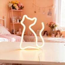 1pc Cat Neon Wall Decor Hanging Light, Battery & USB Powered, Romantic Fairy Light For Home, Holiday, Party, Birthday Theme Scene Atmosphere, Bedroom Room Decoration - Cat Neon Sign - View 4