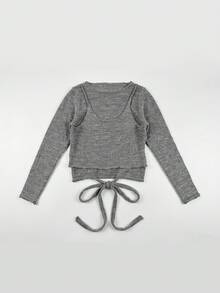 Niche Design Layered Tank Top 2 In 1 Knit Sweater Top Women's Autumn Slim Fit Soft Base Layer - Grey - View 6