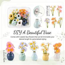 1/5pcs Cute Mini Ceramic Vase Push Pins With Artificial Flowers, 3D Decorative Thumbtacks For Bulletin Board, Office Desk Decor, Desktop Accessories, Vision Board And Classroom Decoration, Random Style - A - View 2