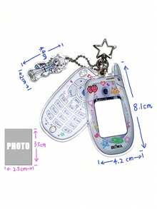 Vintage Y2K Flip Phone Photo Card Holder Keychain: Cute Cartoon Acrylic Pendant Suitable For Backpack, Korean Style Idol Photo Frame (Photo Not Included) - Multicolor - View 11