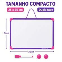 Quadro Branco Magnético Dupla Face 25x35cm com Caneta Apagador 2 Ímãs para Pendurar - Roxo - Visão 8