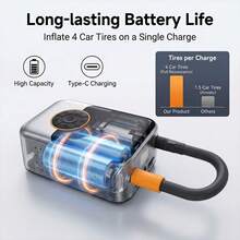 Portable Air Pump With Digital Pressure Gauge, LED Light And Multiple Nozzles, Suitable For Cars, Motorcycles, Bicycles And Other Inflatable Products - Wireless - View 6