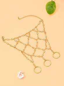 FAAABULS 1pc Gold Shiny Crystal Fishnet Back-Of-Hand Bracelet, Women's Wedding Party Photo Accessory - Multicolor - View 5