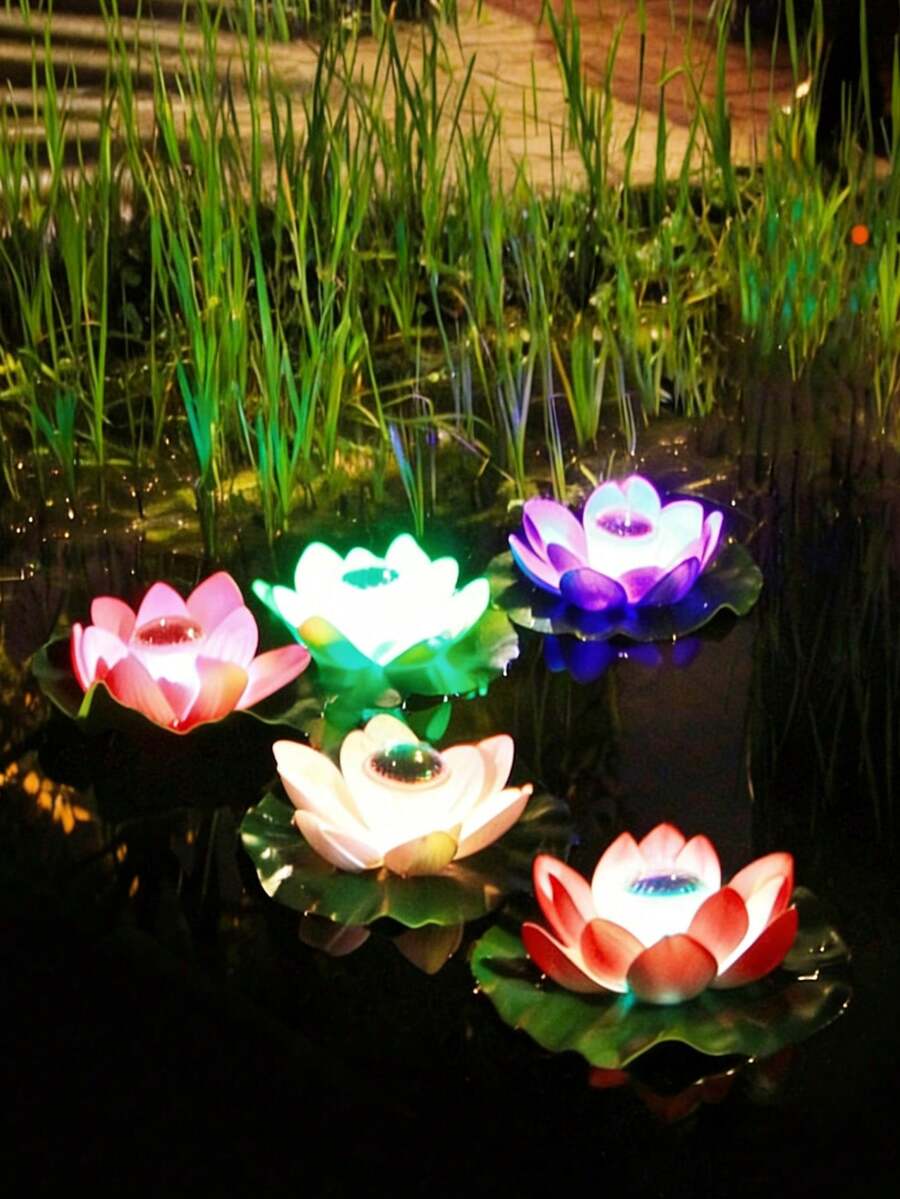 Outdoor Waterproof Pond Floating Lights, Solar Lotus Flower Lights, Garden Lights, Paired With Villa Courtyard Wishing Lotus Leaf Lights, Powered By Solar Energy To Create A Dreamy And Poetic Courtyard Water Landscape Atmosphere - Multicolor - View 1