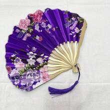 Purple Dragon Blade Pattern Style Bamboo Fabric Handheld Folding Fan - A - View 5