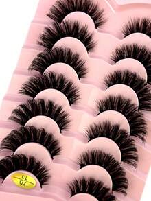 7 Pairs 3D Transparent Stem Faux Mink False Eyelashes - Black - View 5