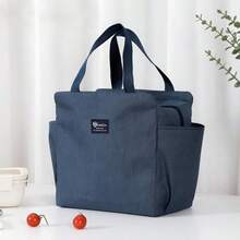 OBOVAY 24-Hour Constant Temperature Lock Aluminum Foil Lining Large Capacity Compartment Lunch Bag, Dual Outer Pockets, Waterproof Stain-Resistant Easy-Clean Lining, Odor-Resistant, Suitable For Commuting, Camping, Travel, Gift Style - Navy Blue - View 11