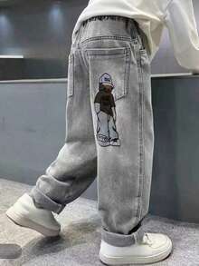 Tween Boy Spring Casual Everyday Denim Jeans With Pockets And Buttons - Black - View 2