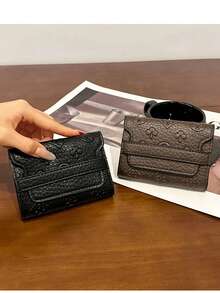 1pc Women's Short Litchi Textured Print Wallet, Tri-Fold ID Card Holder, Anti-Theft Credit Card Wallet, Lightweight Handbag - Multicolor - View 1