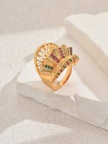 1pc Vintage Fashion Unique Design Hollow Carved Asymmetrical Opening Adjustable Ring, Suitable For Women's Evening Party, Wedding, Celebration, Holiday Gift - Multicolor - View 10