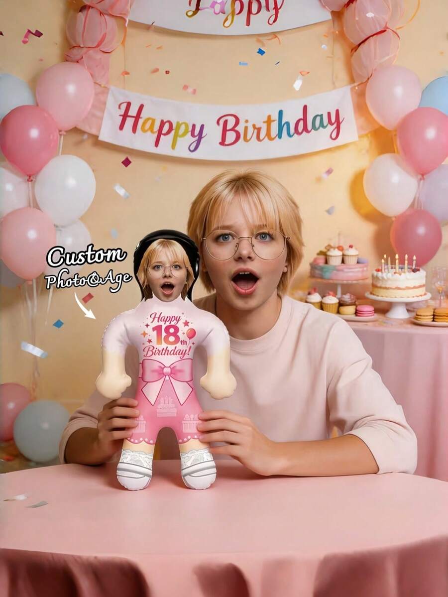 1pc Personalized Inflatable Blow Mold Prop, Customized Photo & Age Inflatable Blow Mold Prop, Personalized Inflatable Party Prop Bride & Groom, Bachelorette Party Gift, Bachelorette Party, Birthday Gift, Inflatable Doll, Wedding, Halloween, Special Occasion