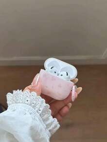 1pc Pink Early Spring Blue Floral + Round Ring Earphone Case Compatible With Apple For AirPodsPro3 Case/For AirPodsPro2 Case/For AirPods4 Case/For AirPods3 Case/For AirPods2 Case/Fashionable Women's Earphone Case/Minimalist Earphone Case - Pink - View 1