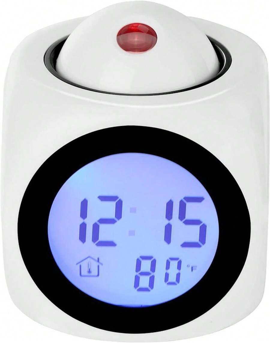 Reloj despertador con proyección para dormitorio, reloj despertador digital con función de informe de hora por voz, reloj electrónico digital de 12/24 horas, proyección en el techo con voz, pantalla LED de hora y temperatura, adecuado para mesas de noche y oficinas (blanco). - Blanco 1 pieza - Ver 1