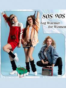 1 Pair Black/2 Pairs Black & White Fashionable Women's Ruffle Loose Leg Warmers, Comfortable & Warm, Suitable For Autumn/Winter - Multicolor - View 11