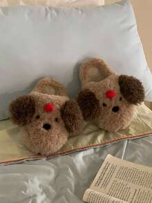 XIXITIAO Cute Cherry Dog Closed‑Toe Slippers, Warm Soft‑Soled Cozy Indoor Home Slippers - Brown - View 3