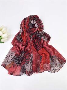 1pc Bali Voile Printed Scarf, New Vintage Versatile Soft Shawl, Sun Protection, Fashion Long Scarf - Multicolor - View 4
