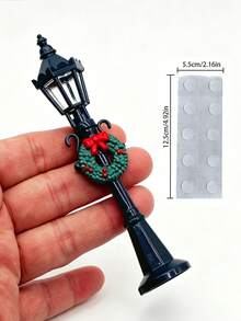 Mini Christmas Street Light & Park Bench Set, Holiday Use, Vintage Black Floral Lamp & Mini Wooden Bench, Winter Miniature Landscape 3D Decoration, Suitable For Christmas Tabletop Fairy Garden Decor - Multiple Styles - View 10
