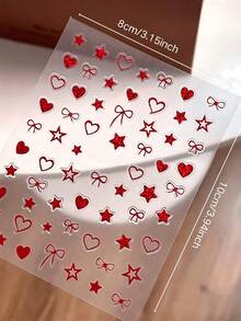 Stiker Dekorasi Wajah Bentuk Hati Merah, Bintang, dan Pita dengan Pinset, Cocok untuk Tahun Baru, Natal, Riasan Panggung, dan Dekorasi Wajah Pesta. - Merah - View 6