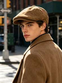 1pc Men's Vintage Plaid Wool Newsboy Cap, Fashion Artistic Painter Forward Cap, Suitable For Daily Street Wear - Suede Baseball Cap - View 3