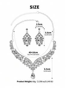 Set Perhiasan Pengantin 3 Buah Kalung & Anting Perak, Aksesori Pesta Pernikahan Elegan - Perak - View 10