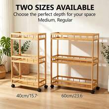 Bamboo Ultra-Thin Gap Storage Cart 3-Tier With Wheels Organizer Rack Suitable For Home Kitchen Bathroom - Camel - View 9