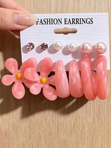 Fashionable Flower C-Type Earrings - Colored Resin Ear Hooks - Women's Elegant And Fresh-Style Earrings - Multicolor - View 2