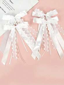 20pcs White Lace Bow Ribbon, Wedding Car Rearview Mirror Chair Back Decoration Bow Ribbon, DIY Gift Floral Packaging Heart-Shaped Bow Ribbon, Suitable For Wedding Party Home Decor - A - View 2