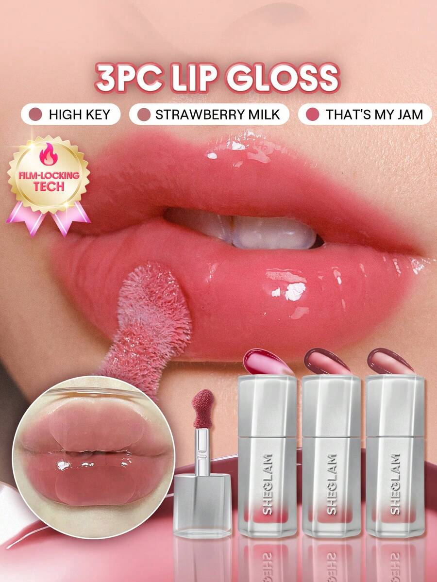 SHEGLAM [3Pcs] Glass Lock Air Gloss Lip Trio Bundle Set - Strawberry Milk+High Key+That's My Jam - View 1