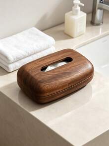 1pc Walnut Wood Tissue Box, Magnetic Closure Decorative Tissue Box, Minimalist Rectangular Napkin Dispenser For Living Room Bedroom Office Home Desktop Organizer Decor - Multicolor - View 7