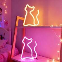 1pc Cat Neon Wall Decor Hanging Light, Battery & USB Powered, Romantic Fairy Light For Home, Holiday, Party, Birthday Theme Scene Atmosphere, Bedroom Room Decoration - Cat Neon Sign - View 2