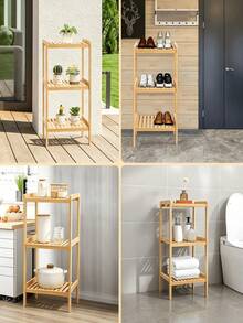 Multi-Layer Bamboo Storage Rack, Functions As Flower Stand And Side Table, Space-Saving Shelf Suitable For Living Room, Bedroom And Bathroom, Simple Log Style Design, Stable Open Shelf For Placing Books, Green Plants And Home Decorations. - Multiple Specifications - View 6