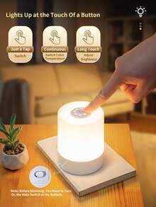 LED Touch Night Light USB Rechargeable Desk Lamp With Switch 3 Color Adjustable Bedside Night Light Bedroom Decor Lamp - White - View 7