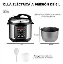 Olla de Presión Multifuncional digital capacidad de 6 Litros  - 9 Programas Automáticos - Arrocera, Vaporera, olla presión y Cocción Lenta, incluye accesorios, ideal para  frijoles, pollo, carne, arroz, multigranos - Tipo de Enchufe A USA (110-127V) - Ver 6