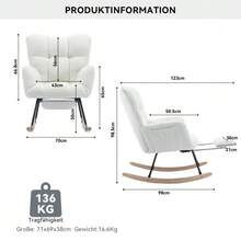 009B New Teddy Fabric Upholstered Rocking Chair With Retractable Footrest, White - White + Teddy - View 5