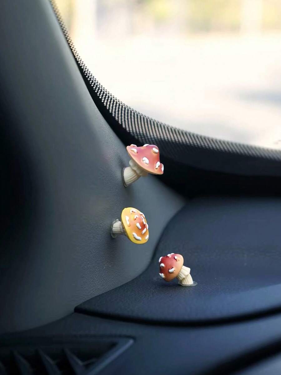 3 buah Hiasan Mobil Bentuk Jamur Miring Mini Kreatif untuk Dashboard, Jendela, Samping, dan Spion Belakang - A - View 1