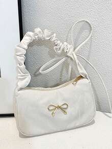 1PC Solid Color Minimalist Shoulder Bag, Bowknot Decor, Casual Elegant Style, Zipper Design, Suitable For Daily Outings, Travel, Can Easily Hold Daily Essentials, Versatile Item, Suitable For Various Styles And Occasions - Multicolor - View 8