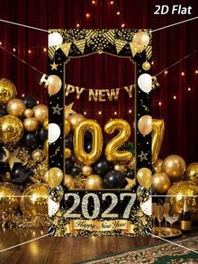 1件 2027新年黑金色氣球拍照背景布，新年快樂派對背景裝飾，新年橫幅，新年拍照背景，新年拍照道具，新年派對用品，新年派對裝飾，新年快樂，新年裝飾，新年佈置，新年禮物，居家新年裝飾，新年，拍照道具，2027新年，新年禮物，冬季 - 黑金新年 - 查看 7