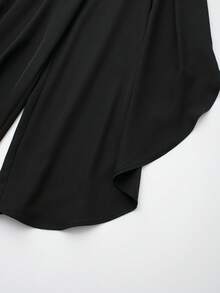 Women's High Waist Split Hem Drape Wide Leg Pants - Black - View 4