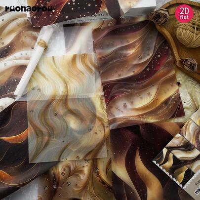 Ruonaorou 12pcs/Set Vintage Luxury Glitter Wave Ribbon Translucent Vellum Paper Junk Journal Translucent Premium Satin Ribbon Swirl Material Vellum Paper Planner Decoration DIY Junk Journal Diary Material Paper Envelope Greeting Card Vellum Paper Decoration (2D Flat A5)