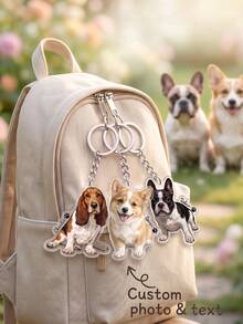 1pc Custom Pet Photo And Text Keychain, Personalized Dog Portrait Key Ring, Custom Pet Name Key Charm, Pet Lover Bag Pendant, Unique Pet Memorial Gift - Multicolor - View 1
