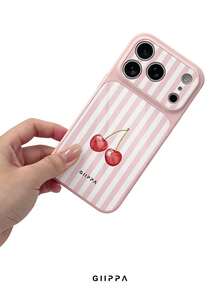 GIIPPA 1pc Pink Striped & Cherry Pattern Design Phone Case For Phone 17 Pro Max, Compatible With Phone 16 Pro Max, 15 Pro Max, 14 Pro Max, Korean-Style High-End Fashion Fun Phone Case, Suitable For 11/12/13/14/15/16 Pro Max Plus, Elegant Design For Men And Women, Perfect Gift For Girlfriend On Christmas, Valentine's Day, Easter, Wedding Season And Birthday! - Multicolor - View 4