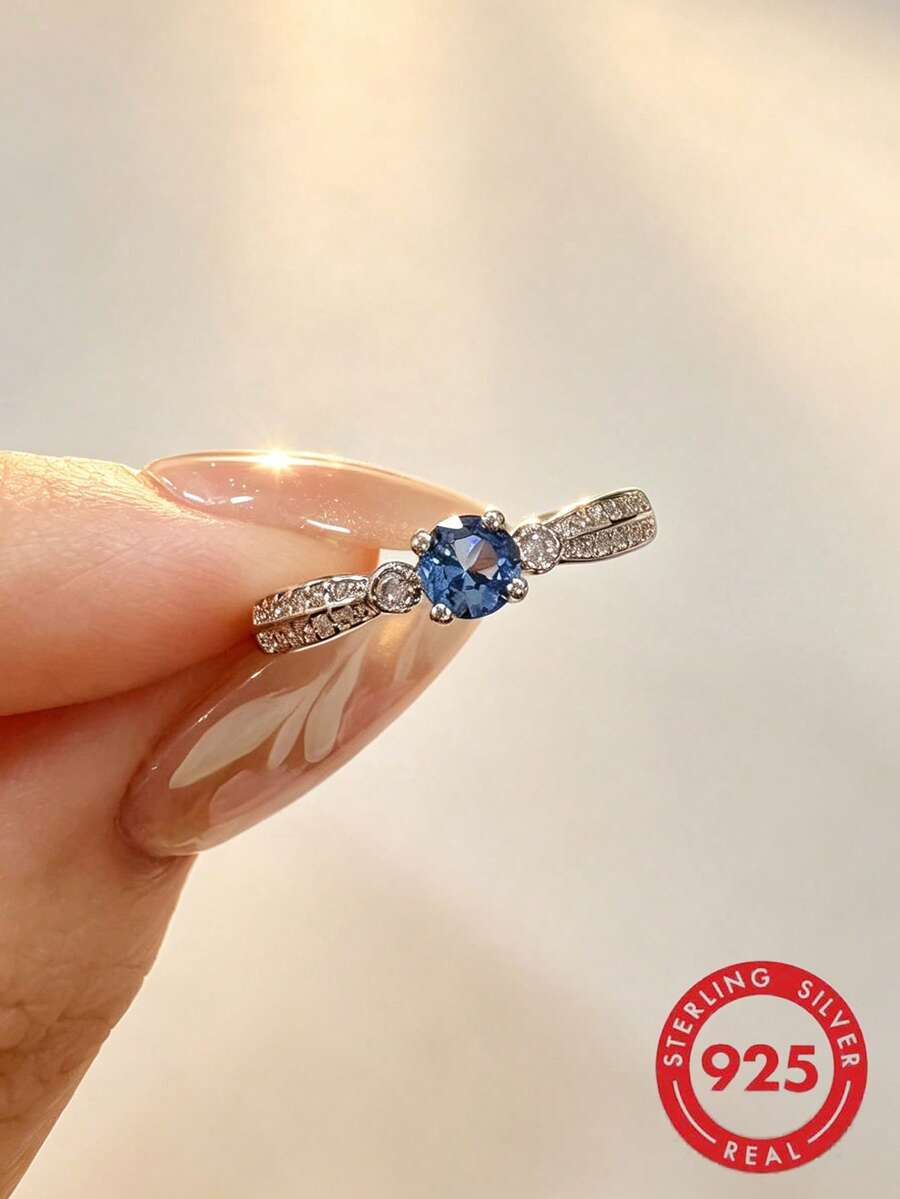 1pc 925 Sterling Silver Elegant Cubic Zirconia Ring, Quality Jewelry For Women, Engagement/Proposal Gift - Silver - View 1