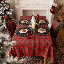 1pc Red & Green Plaid Art INS Style Christmas Atmosphere Decorative Tablecloth, Suitable For Holidays, Christmas And Home Decor - Red - View 7